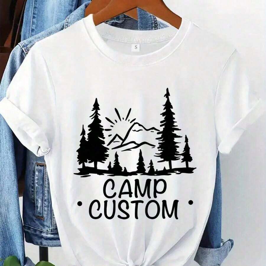 Camiseta de camping moderna y minimalista con imagen personalizada, regalo para amigos amantes del camping, camiseta de verano informal para uso diario. - Blanco - Ver 1