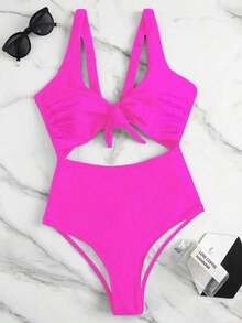 Swim Vcay Traje de baño de una pieza de unicolor negro elegante sin mangas, de cintura alta y con tirantes ajustables, para primavera/verano 2026 - Rosa Fucsia - Ver 2