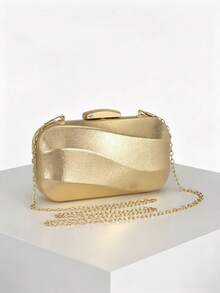 1pc Asymmetrical Shape Women's Evening Bag, Unique Curved Design Handbag, Suitable For Party, Romantic Wedding, Bridal Clutch, Formal Dance Ball, Elegant Evening Dress Bag, Perfect For Party, Wedding, Banquet Occasions, Can Be Matched With Holiday Party Dress, Evening Gown And Sequin Dress. - Gold - View 2