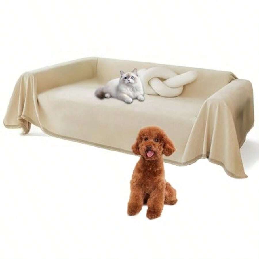 Genérico Funda De Sofá Chenille Cara, Suave Antideslizante Double-Sided Couch Cover, Chenille Reversible Fabric Sofa Chaise Cover, Washable Anti-Slip Dog Sofa Cover , 180 * 300cm - Beis - Ver 1