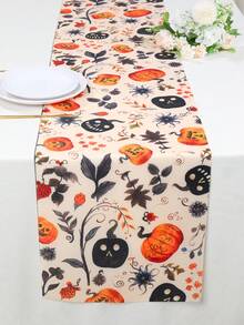1pc 180cm*35cm Halloween Table Runner, Polyester Fabric With Scary Pumpkin Pattern, Halloween Decoration, Halloween Party Dinner Table Decor, Home Decor, Halloween Candy Decor, Joyful Halloween Decoration, Tabletop Center Decor, Spooky Halloween Decoration - Multicolor - View 8