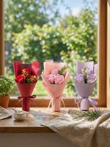 一套仿真花束，包含包装纸、玫瑰花和钩编花，适合作为生日或周年纪念礼物送给老师、母亲、闺蜜和女性。也适合作为母亲节、情人节、婚礼回礼和节日派对家居装饰。可用作圣诞礼物，也可用于装饰家居、餐桌、卧室、浴室和办公桌。 - 彩色 - 查看 5