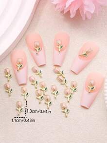 20 pièces/paquet Accessoires de nail art en forme de fleur de tulipe, décorations d'ongles en alliage, autocollants pour ongles roses et blancs, convient pour les fournitures de nail art - Multicolore - Voir 2