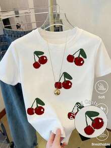 Camiseta de manga corta con estampado para mujer, ropa de primavera, atuendo para festividades, blanca para verano, look playero, vacacional, estilo rural, atuendo de oficina para mujer. - Blanco - Ver 1