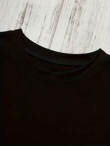 Men's And Women's Graphic T-Shirt With Vintage French Text - Casual Crew Neck, Short Sleeves, Comfortable Fit, Geometric Pattern, Soft And Breathable Fabric, Suitable For Casual Wear, All Seasons T-Shirt, Vintage French Text T-Shirt, Comfortable Fit T-Shirt, Cotton T-Shirt. - 黑色 - 查看 4