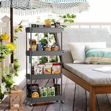4-Tier Slim Rolling Storage Cart Storage Cart Organizer Rolling Utility Cart, Mobile Shelving Unit Slide Out Storage Shelves For Kitchen Living Room Bathroom Laundry Room & Dressers Outdoor Decor - 黑色 - 查看 7