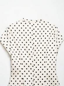 Vestido corto elegante de estilo minimalista con lazo y lunares, de moda europea y americana, para mujer, de la nueva colección primavera/verano de DEEKA para vacaciones - Blanco con lunares negros - Ver 10