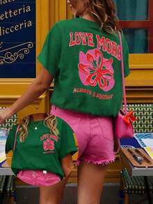Camiseta de mujer, camiseta de manga corta con gráfico de estilo casual de calle, top de verano lindo - Verde 6 - Ver 1