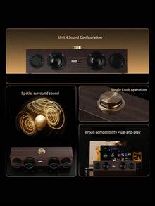 Lenovo 联想桌面蓝牙音箱，木质设计，USB供电立体声电脑音箱，低音浑厚，适用于笔记本电脑、PC、游戏和音乐 - 查看 5
