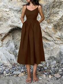 Sleeveless Strapless Dress, High Waist, Sexy Style, Spring 2026 - Brown - View 1