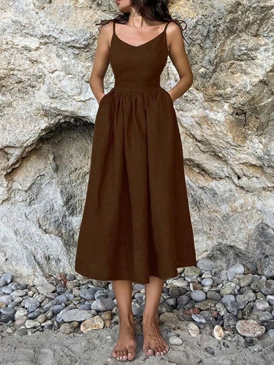 Sleeveless Strapless Dress, High Waist, Sexy Style, Spring 2026 - Brown - View 1