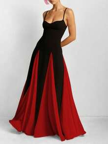 Elegant High Waist Plain Strap Dress Spring 2026 - Red and Black - View 1