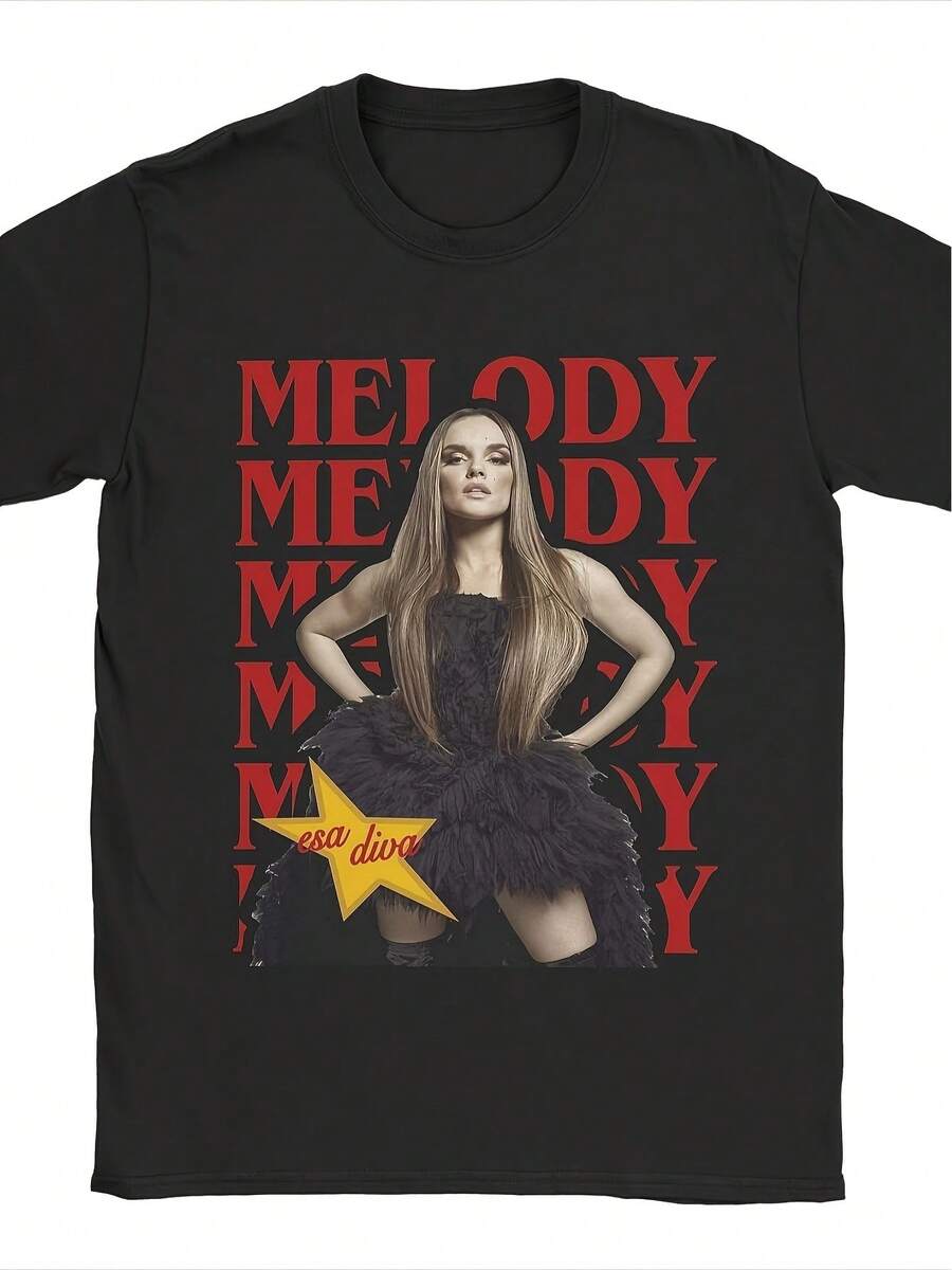 Melody Esa Diva Unisex T-Shirt For Men And Women, Soft And Essential For Year-Round Casual Wear, Versatile Style For Any Occasion, Affordable Everyday Wear, And A Perfect Gift For Fans And Friends. With A Crisp, Streamlined Cut, This Garment Creates A Clean And Vibrant Look. Its Relaxed Yet Flattering Silhouette Suits All Body Types, Offering A Style That Is Both Casual And With A Touch Of Elegance. - 黑色 - 查看 1