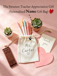 Personalized Teacher Gift - Kids Gift Bag - Teacher Appreciation - Back To School Teacher Gift - Teacher Thank You - School Teacher Gift. Personalized Teacher Pouch, Custom Teacher Drawstring Bag, Teacher Appreciation Gift, Notebook Lined Canvas Pouch, Custom Name Teacher Bag,Notebook Lined Canvas Pouch Custom Name Teacher Appreciation Gift For Back To School End Of Year - Multicolor - View 1