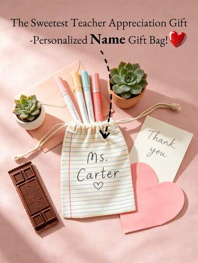 Personalized Teacher Gift - Kids Gift Bag - Teacher Appreciation - Back To School Teacher Gift - Teacher Thank You - School Teacher Gift. Personalized Teacher Pouch, Custom Teacher Drawstring Bag, Teacher Appreciation Gift, Notebook Lined Canvas Pouch, Custom Name Teacher Bag,Notebook Lined Canvas Pouch Custom Name Teacher Appreciation Gift For Back To School End Of Year