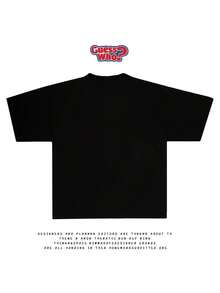 Camiseta de cuello redondo con estampado divertido y creativo de temática de dibujos animados, de puro algodón, de moda para el verano, de manga corta, estilo casual versátil para atuendo casual - Negro - Ver 2