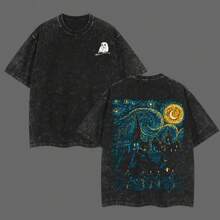 Wash T-Shirt, Vintage 90s Style Washed T-Shirt From Movies And TV Series,  Urban Clothing, Unisex Casual Washed T-Shirt, Classic Pop Culture Garment - 黑色 - 查看 5
