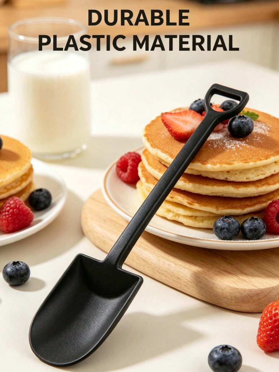 1/10pcs Cute Creative Shovel-Shaped Cake Spoon, Ice Cream Spoon, Dessert Spoon, Condiment Spoon, Pudding Spoon, Wedding Party Supplies - Black - View 1