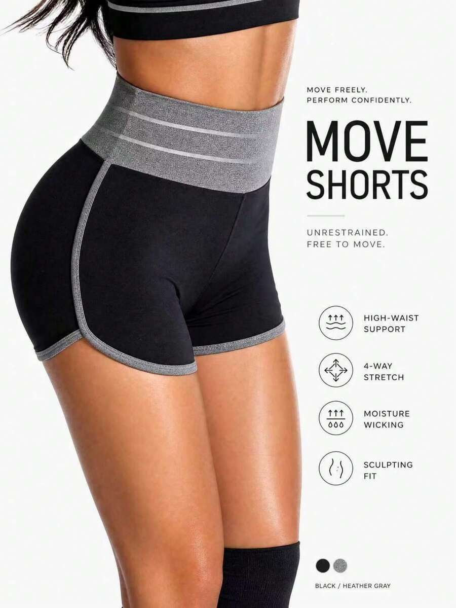1pc Yoga Contrast Color Cropped Leggings, Casual 2/3 Length Pants Design Sports - Black - View 1