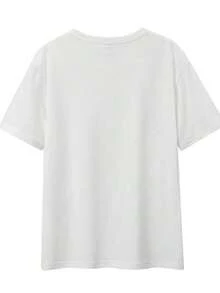 Women's Casual Short-Sleeve Crew Neck T-Shirt In Light Blue With A Heart Print That Says "One At A Time" - Made Of Soft Polyester, Machine Washable, A Spring/Summer Fashion Essential, Everyday T-Shirt | Crew Neck T-Shirt | Polyester Fabric - 白色 2 - 查看 2
