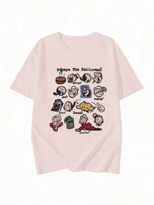 Short-Sleeved T-Shirt With American Retro Design, Unique Design, Slim Fit, Casual Style, Black Color. - 嬰兒粉 - 查看 4