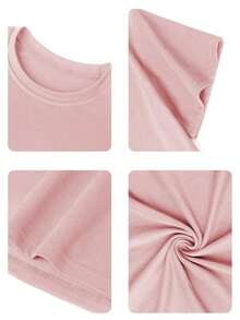 Girls' Loose-Fitting Round Neck T-Shirt, Pink With Donut And Ice Cream Print "67" On The Front And Back, Breathable Casual T-Shirt For Everyday, School And Beach Wear. - 粉色 - 查看 5