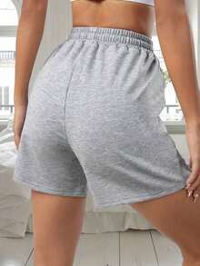 3 piezas Pantalones cortos deportivos casuales de cintura elástica y cordón de unicolor - Multicolor 2 - Ver 5