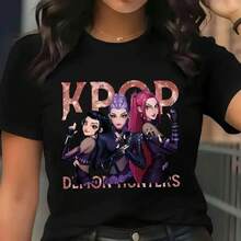 HUNTRIX Camiseta unisex de algodón  - Estampado de chicas , cuello redondo manga corta, ropa casual ideal para fans de , regalo creativo - Negro - Ver 2