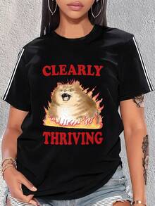 Ropa de Verano para Mujer Go Directional, Ropa de Primavera y Verano para Mujer, Camiseta de Manga Corta, Nueva Camiseta Estampada de Verano, Camiseta de Cuello Redondo, Ropa Nueva de Primavera para Mujer, Ropa de Viaje, Deportes y Ocio para Mujer, Ropa de Vacaciones para Mujer, Camiseta Divertida con Emoticonos de Dibujos Animados. - Negro - Ver 1