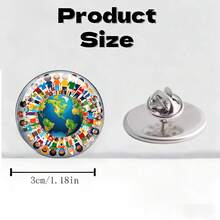 2DFLAT Earth & Diverse People Pattern Stainless Steel Brooch, Fashion Accessory For Backpack/Clothing, Scratch-Resistant Durable Creative Ornament, Unisex Daily Wear, Exquisite Design, Compact & Portable Personalized Badge - A - View 2
