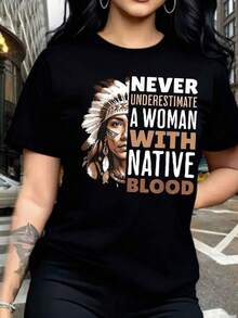 Never Underestimate A Woman With Native Blood T-Shirt For Women Pride Graphic Tee Shirt - Negro - Ver 2