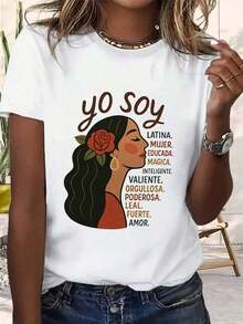 Comfortable1 camiseta cultural mexicana, americana, hispana y latina - Ropa casual y cultural para mujer - Perfecta para el Mes de la Herencia Latina y eventos latinos - Camiseta con estampado gráfico, lavable a máquina, ropa festiva, ajuste cómodo, camiseta de manga corta - 210g 100% algodón, todos los diseños están impresos. Unisexo. Camiseta de manga corta holgada y versátil para mujer. - Blanco - Ver 1