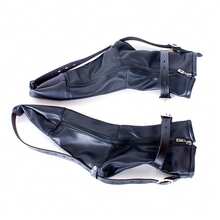 Female  Bondage Leather Boots SM Adult Restraint Ankelts Cuffs Fetish Sex Fun Tight Leg Binding Toys - Black - View 3