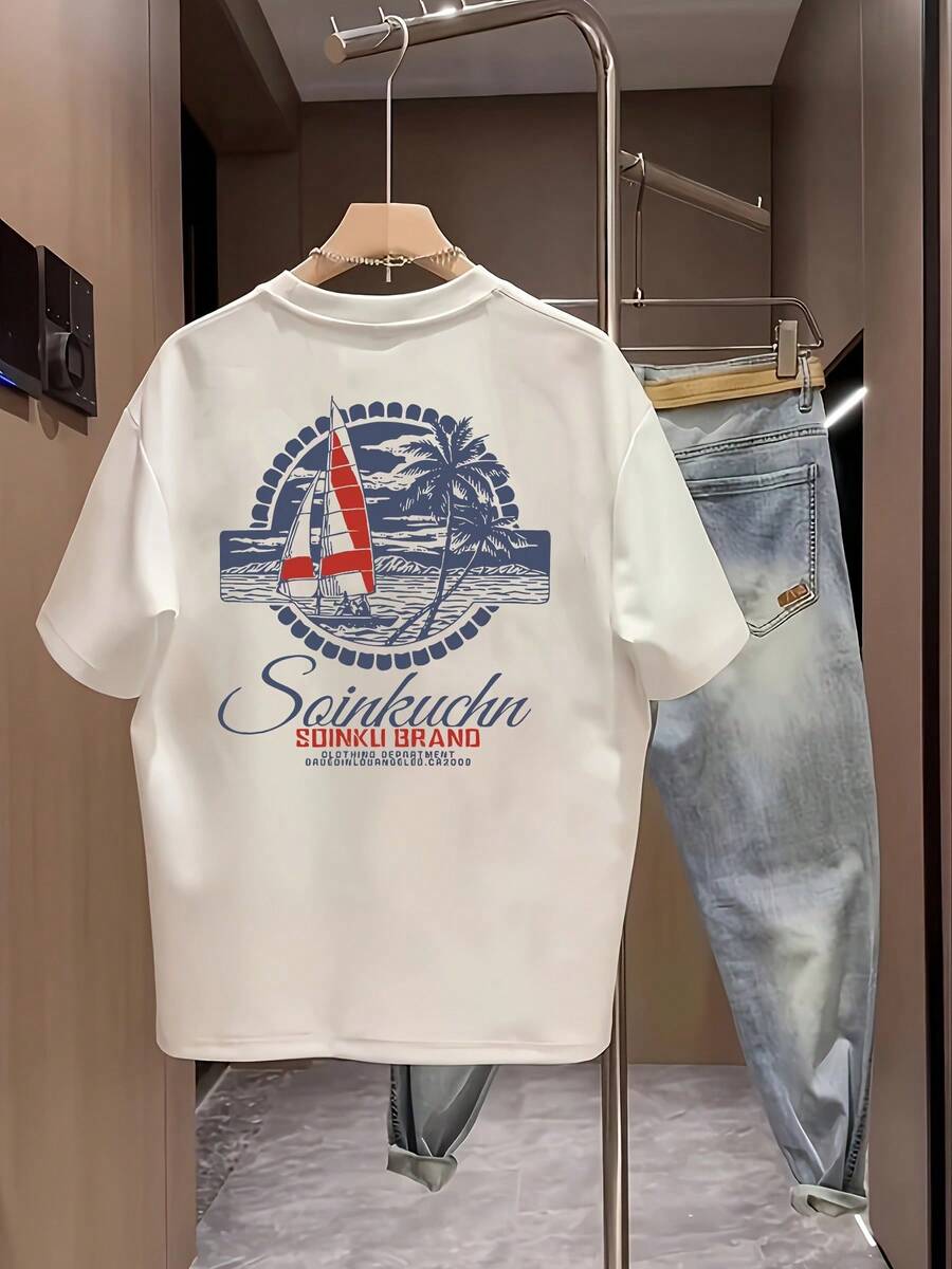 Nueva camiseta de manga corta para mujer de 180g,% algodón - Camiseta casual versátil con estampado de verano para hombre - Camiseta con estampado de verano para parejas - Unisex - Regalo para vacaciones - Blanco - Ver 1