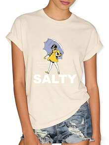 Simple And Versatile Design. One Piece Of Women's Loose-Fitting Short-Sleeve T-Shirt With A Fun Text Print. Made From 100% Pure Cotton, It's Soft Against The Skin. A Simple Urban Style T-Shirt, Perfect For Summer Work Or Casual Dates. Cotton T-Shirt. - 杏色 - 查看 1