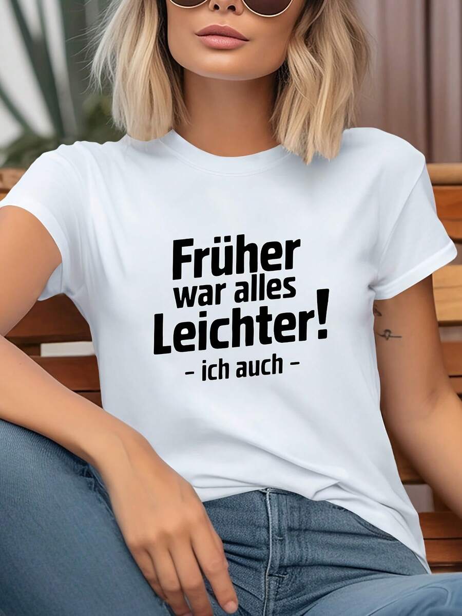 Camiseta Moderna y Minimalista de Manga Blanca para Mujer con Texto Negro Sencillo, Diseño Corto Vintage, Perfecta para Fiestas Navideñas, Salidas Casuales y Reuniones con Amigos, para el Uso Diario Informal - Blanco - Ver 1