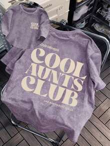 Camiseta de manga corta con estampado de gato interesante, top de diseño exclusivo y lindo, camiseta para mujer de talla grande, camiseta de algodón lavado, ropa casual de talla grande para mujer, tela con estampado de copos de nieve, top casual de cuello redondo cómodo de talla grande, camiseta vintage desgastada, ropa de mujer de talla grande, ropa de primavera/verano - Púrpura malva - Ver 4
