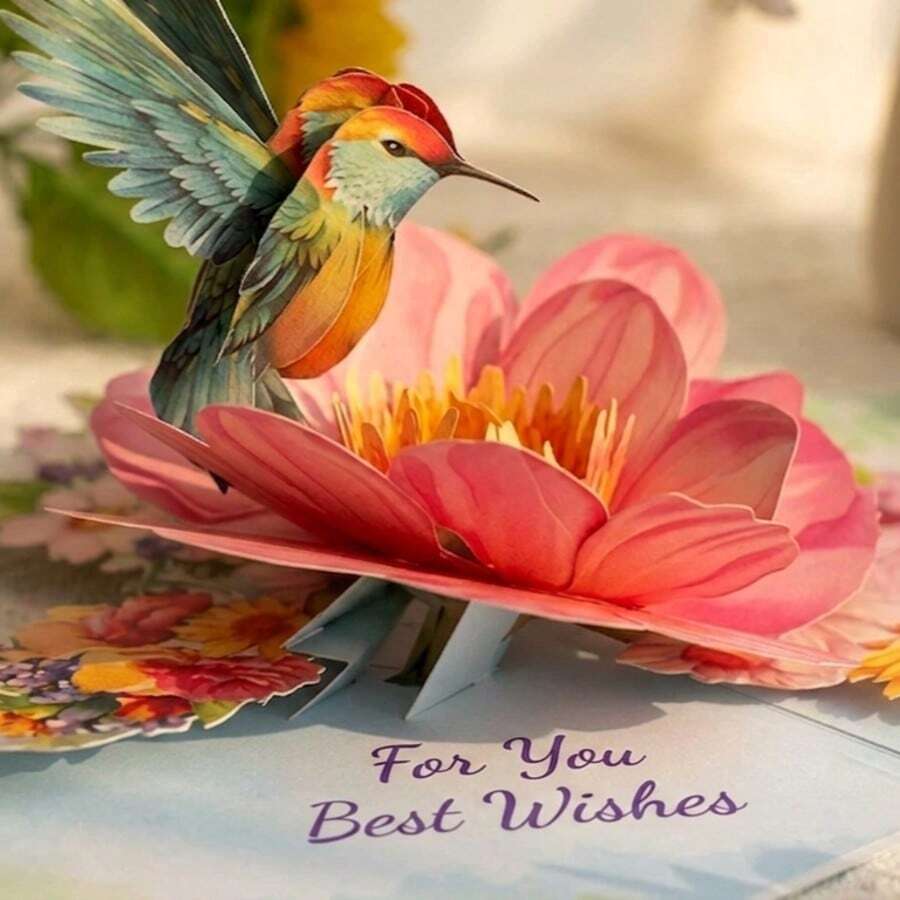 Father's Day Gift 3D Pop Up Hummingbird Card - Handmade Floral Greeting Card For Birthday, Anniversary, Thank You, Get Well Soon, - Unique Nature Gift For Women, Wife, Friends, Dads (Envelope Included) - Nhiều màu - Xem 1