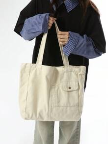 Vintage American Distressed Canvas Tote Bag, Oversized Slouchy Soft Shoulder Bag With Rivet Pockets, Casual College/School/Work Commute Handbag, Versatile Large Capacity Weekender Bag For Travel, Camping, Outdoor - Multicolor - View 9