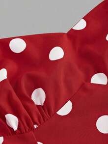 Vestido largo bandeau de lunares para mujer, minimalista y de moda, adecuado para el verano, vestido de lunares - Rojo - Ver 4