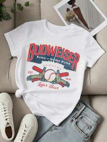 Oferta limitada por tiempo limitado. Camisetas divertidas, camisetas minimalistas, camiseta conmemorativa con letras para mujer, camisetas de algodón para mujer 1876 THIS BUD'S FOR YOU, KING OF BEERS. Camiseta informal de algodón puro para mujer, estampado sencillo y atractivo, cuello redondo, manga corta, estilo callejero divertido de verano, regalo sorpresa para familiares y amigos. TJWT - Blanco - Ver 2