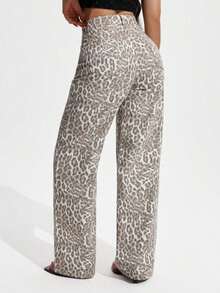 Jeans de mezclilla de pierna ancha recta de diseño simple con cintura alta para mujeres a la moda - Multicolor - Ver 3
