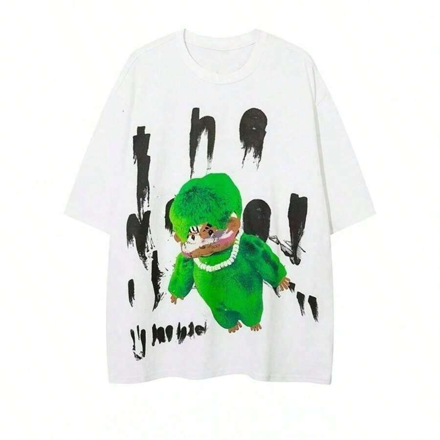 Camiseta Versátil de Manga Corta de Algodón Puro con Diseño de Ojos Divertidos y Clásicos Europeos y Americanos, Estilo Casual, para Parejas - Alta Calidad - Blanco 6 - Ver 1