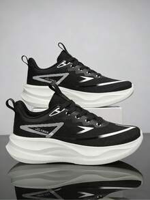 Lightweight Shock-Absorbing Rebound Running Shoes For Teens, Unisex Casual Breathable Carbon Plate Non-Slip Sneakers For Fitness Sports, Suitable For Various Terrains - Black - View 2