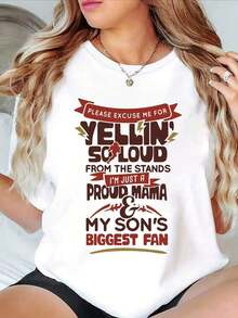 100% Cotton Women's Patterned T-Shirt, Casual "Proud Mom" Print T-Shirt - Soft Crew Neck, Short Sleeves, Comfortable All-Season Wear, Soccer Theme Design, Machine Washable, All-Season Garment | Soccer Theme Clothing | Women's T-Shirt, Comfortable Fit, Pure Cotton Material, Mother's Day Print, Casual Short Sleeves, Soft Fabric, Gift For Mom, Everyday Wear, Stylish Garment, Breathable, Crew Neck - 白色 - 查看 1