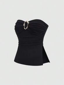 Top corto con pliegues tipo bandeau de moda casual para mujer - Multicolor 4 - Ver 4
