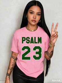 Women's Breathable Christian Faith T-Shirt - Psalm 23 Bible Verse Print, Lightweight, Crew Neck, Short Sleeve, White With Green Text, Casual Outdoor Wear - Washable Summer Top (US Sizes) Fashionable Women's Clothing - 粉色 - 查看 4