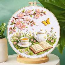 2pcs Spring Healing Series Embroidery Kits, Beginner DIY Handmade Embroidery Set, Floral & Landscape Home Decor Wall Hanging - Multicolor - View 6