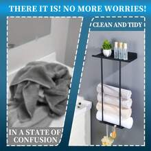 1pc Carbon Steel Retractable Towel Rack, Durable Wall-Mounted Bathroom Kitchen Towel Rack, Adjustable Length, Rust-Proof Metal Towel Rod, Suitable For Home Hotel Apartment, Space-Sav Accessories, Foldable Towel Rack With Multiple Hooks - Multicolor - View 3