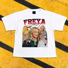 Freya Skye Graphic T-Shirt - Vintage Bootleg Style Printed Short Sleeve Cotton Tee With Bold Collegiate Text And Celebrity PhotographsBlusas Para Dama Y Hombre Playeras Oversize Blusas Frescas Para El Calor Envio Nacional - Blanco - Ver 1